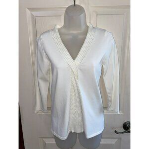 FDJ French Dressing Womens White Ivory Beaded Sweater Size S/P Rayon & Nylon